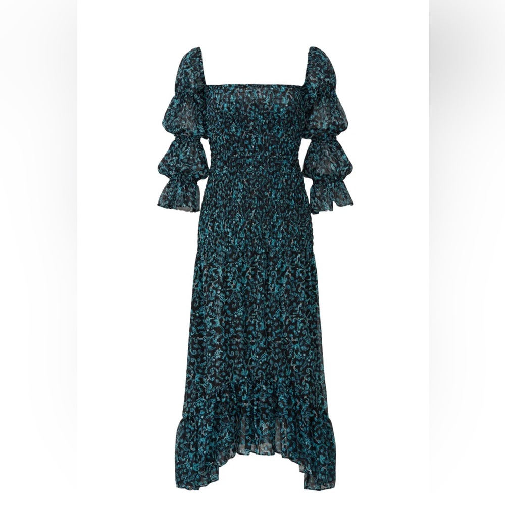 Misa Los Angeles Blue and Black Floral Dress